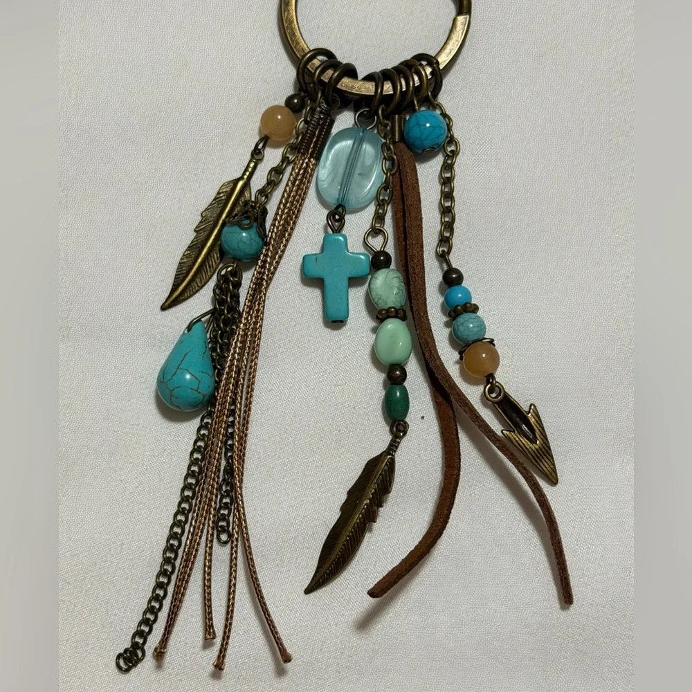 Boho Chic Key Holder with Turquoise and Brown Accents B8